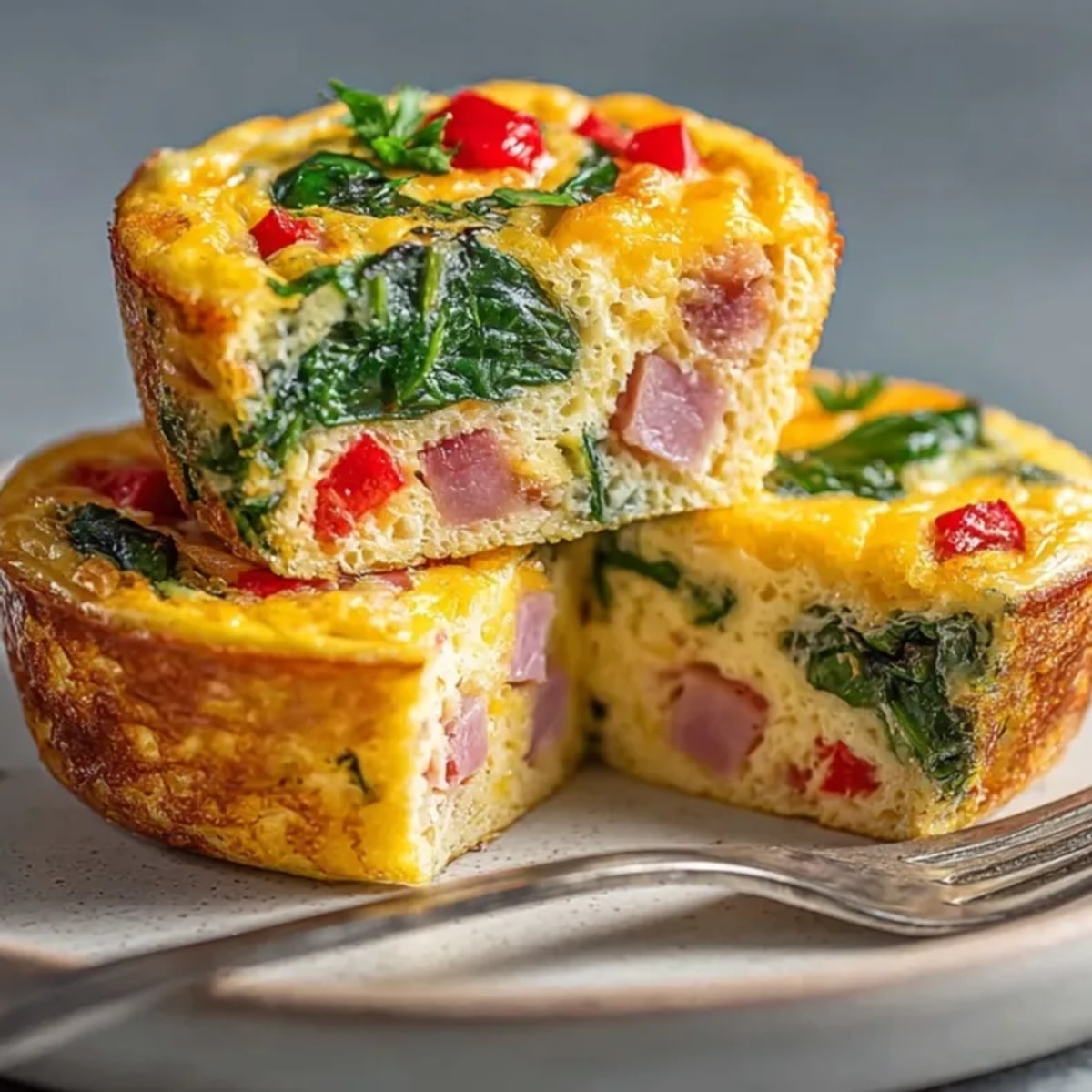 Fluffy Savory Breakfast Egg Muffins, speckled with herbs, ideal for meal prep.