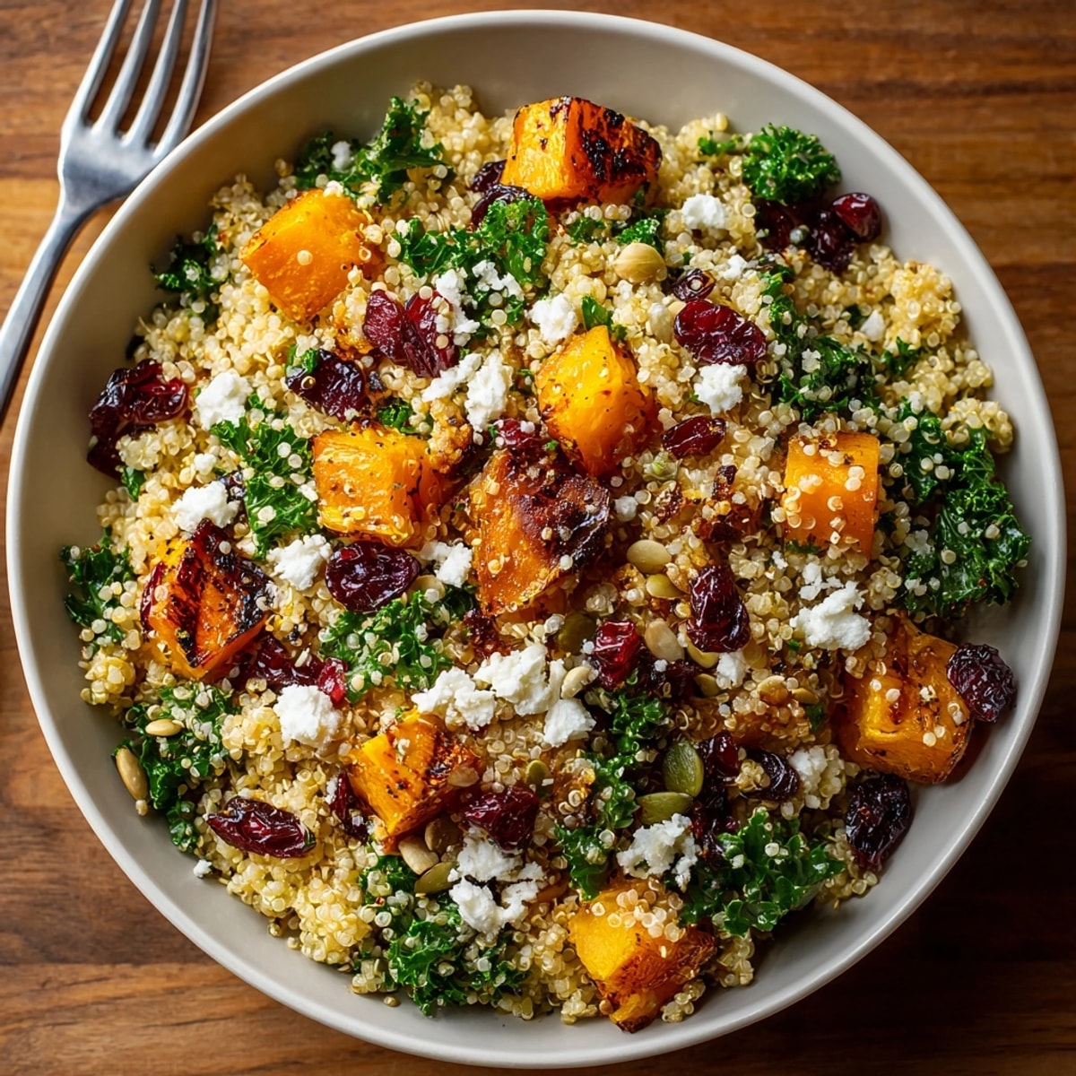 Serving suggestion: Autumn Harvest Quinoa Salad with Cranberries, dressed with a light vinaigrette.