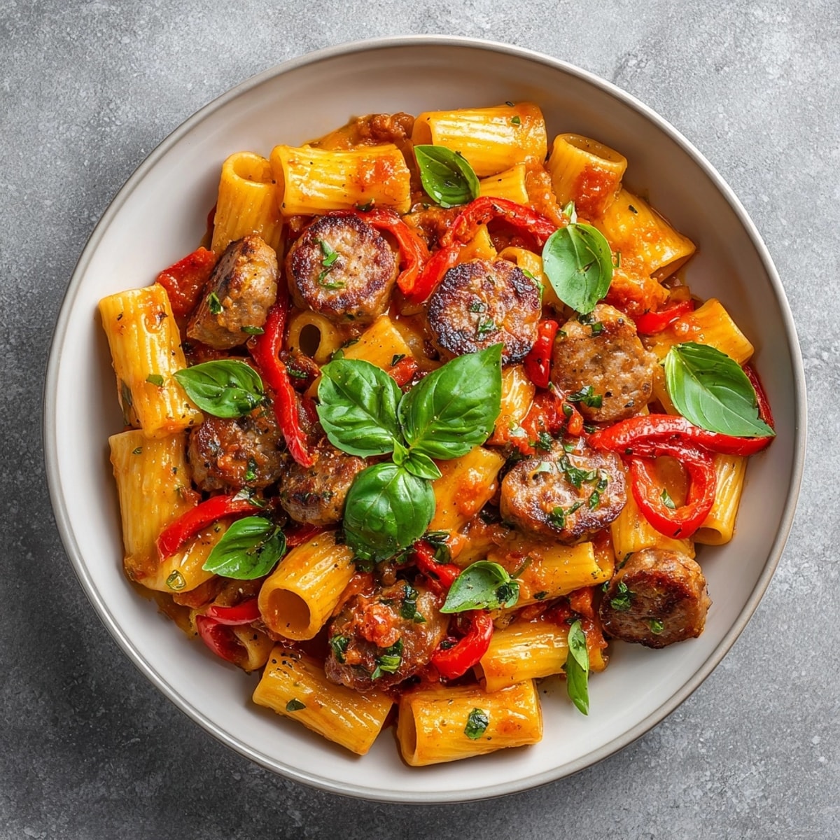 Making one-pot spicy sausage rigatoni: see the bubbling pot with its delicious aroma.