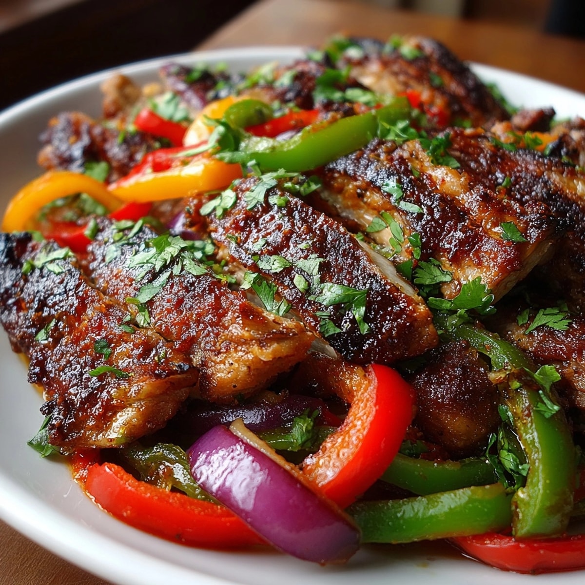 Sheet pan chicken fajitas sizzling, bell peppers fragrant, ready for tortillas.
