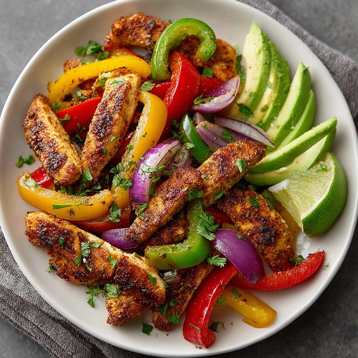 Golden, bubbly sheet pan chicken fajitas—a quick, flavorful weeknight dinner recipe.