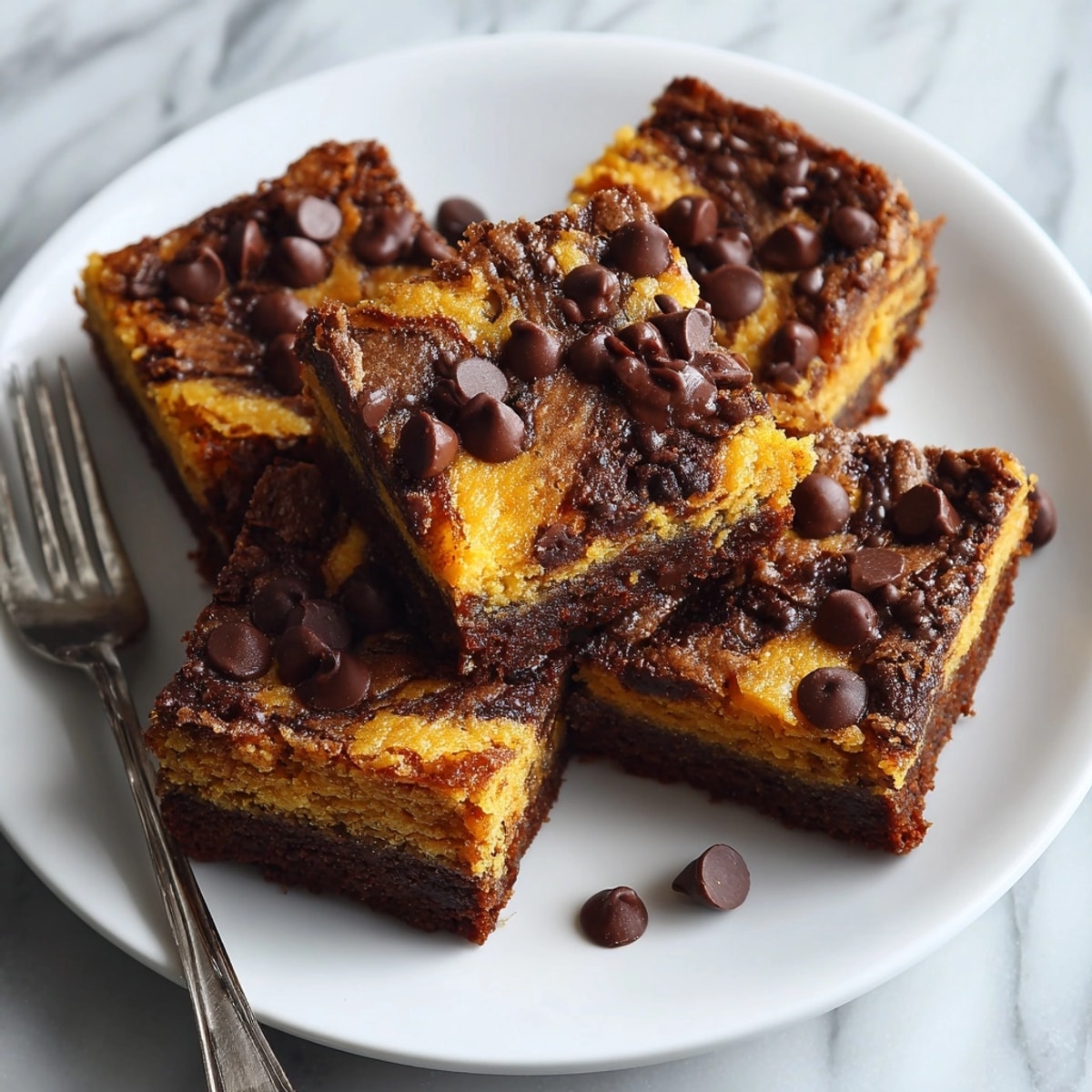 Homemade *Chocolate Pumpkin Swirl Brownies* cooling on a wire rack, a perfect fall treat.