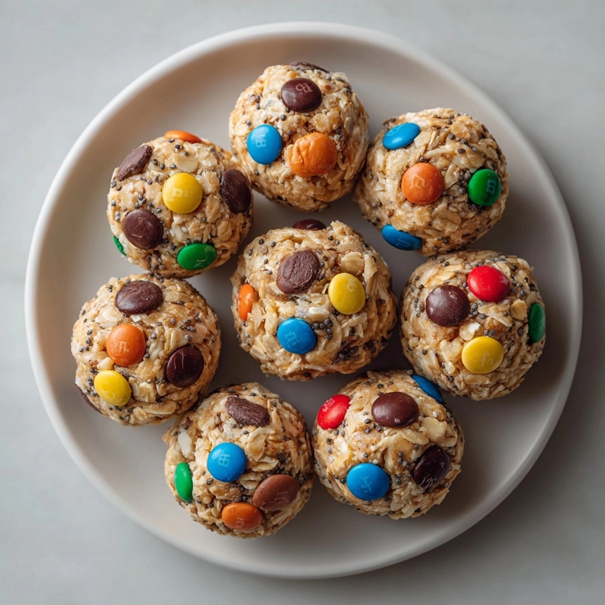 Homemade Monster Mash Protein Balls speckled with chocolate and candies, perfect for quick energy.