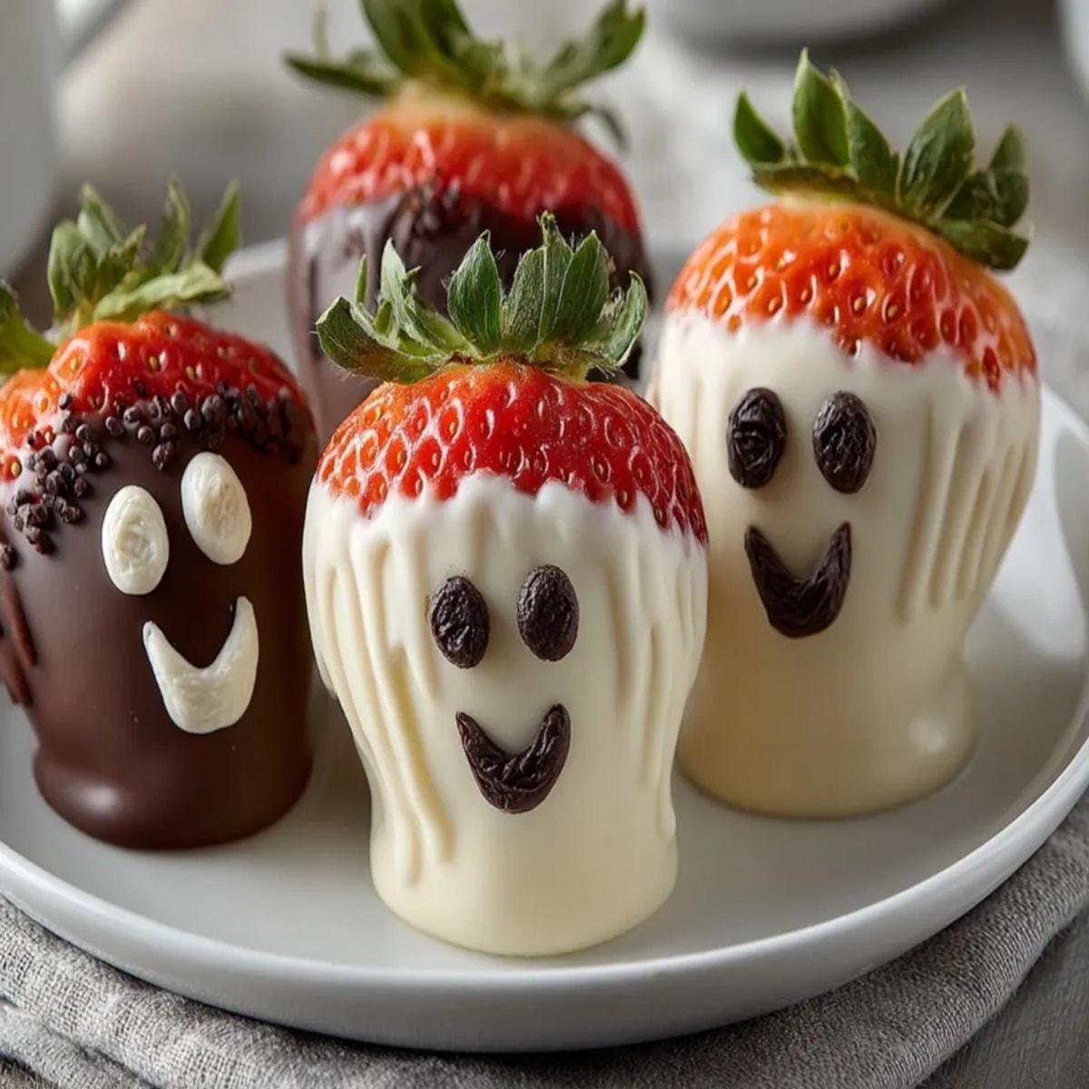 Easy recipe showcasing delicious white chocolate ghost strawberries; a sweet homemade Halloween dessert.