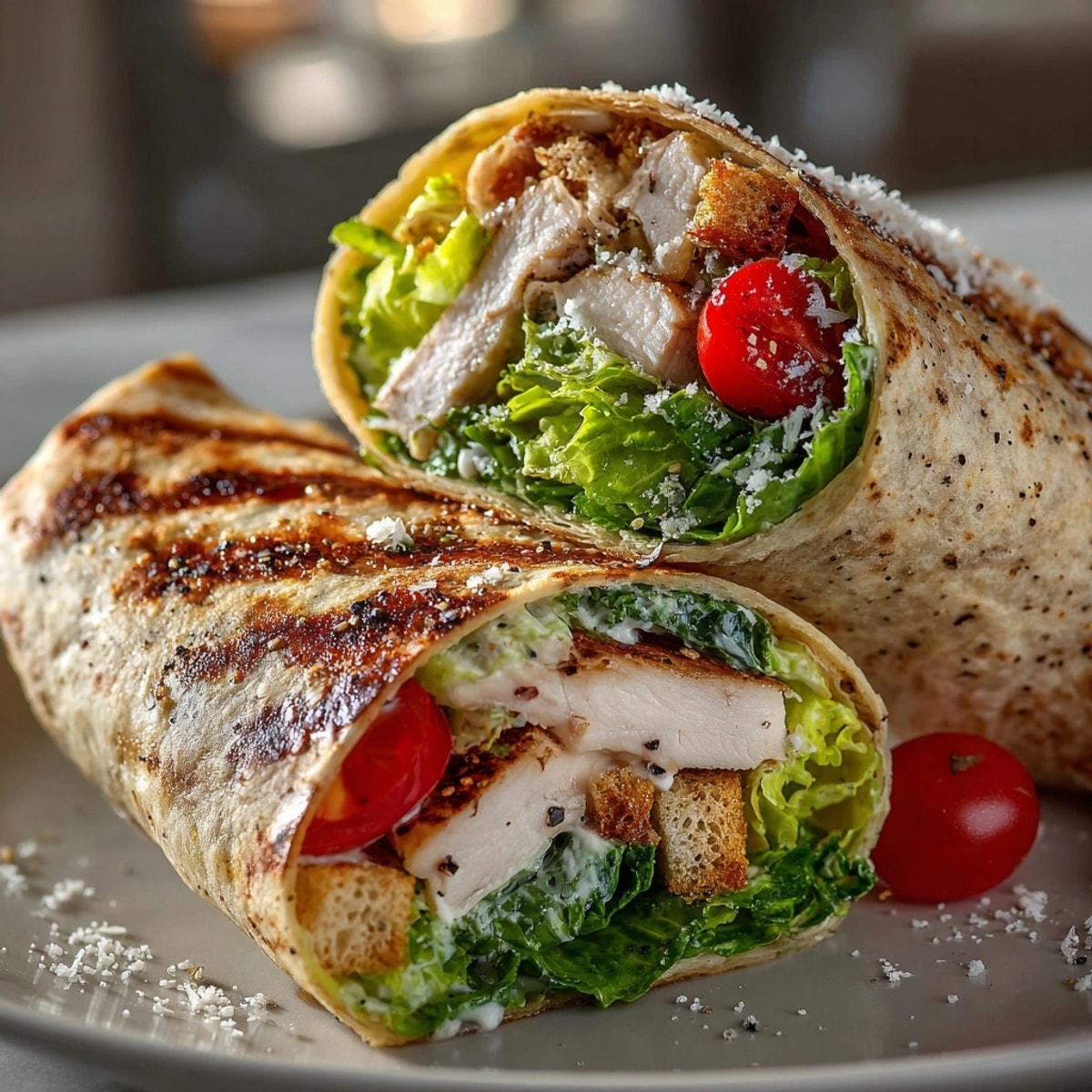 Golden Chicken Caesar Wrap Hack, a quick lunch: sliced chicken with creamy dressing.