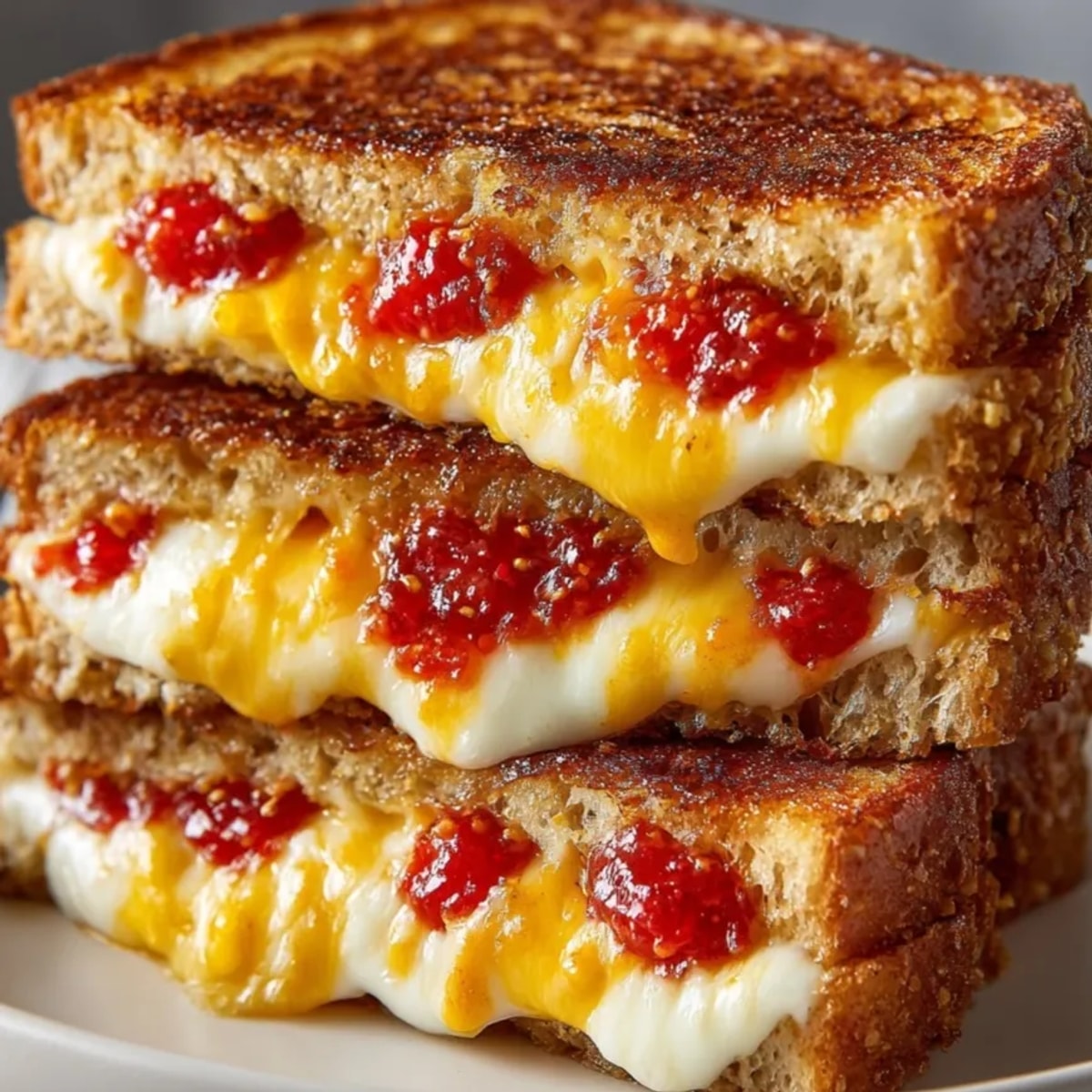 Golden Grilled Cheese with Tomato Jam: melty cheddar oozing from crisp sourdough slices.