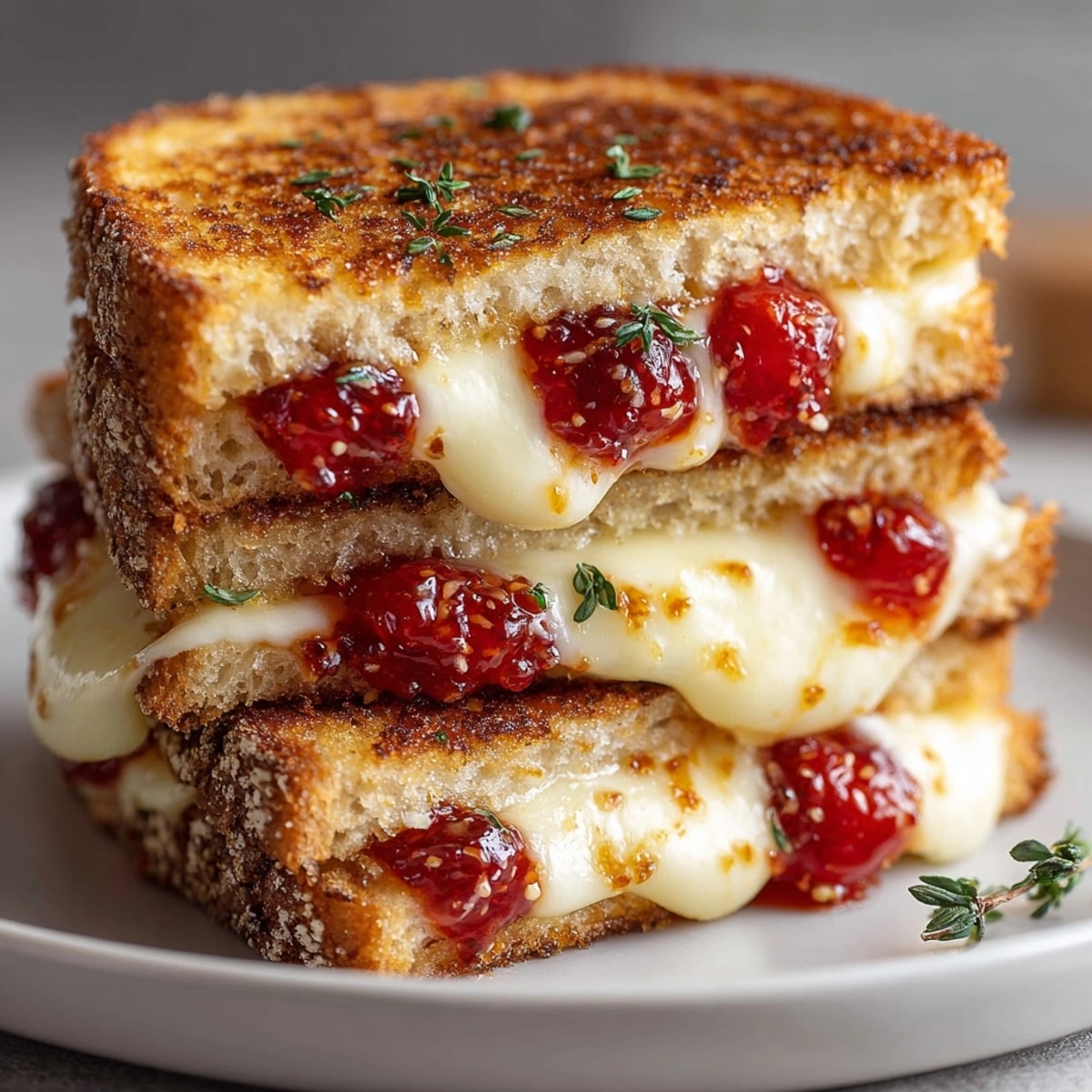 Stacked Grilled Cheese with Tomato Jam, a diner-style lunch, ready to enjoy.