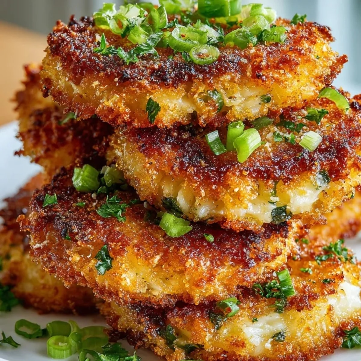 Golden Parmesan Crusted Orzo Cakes, fried until crispy; a savory delight.