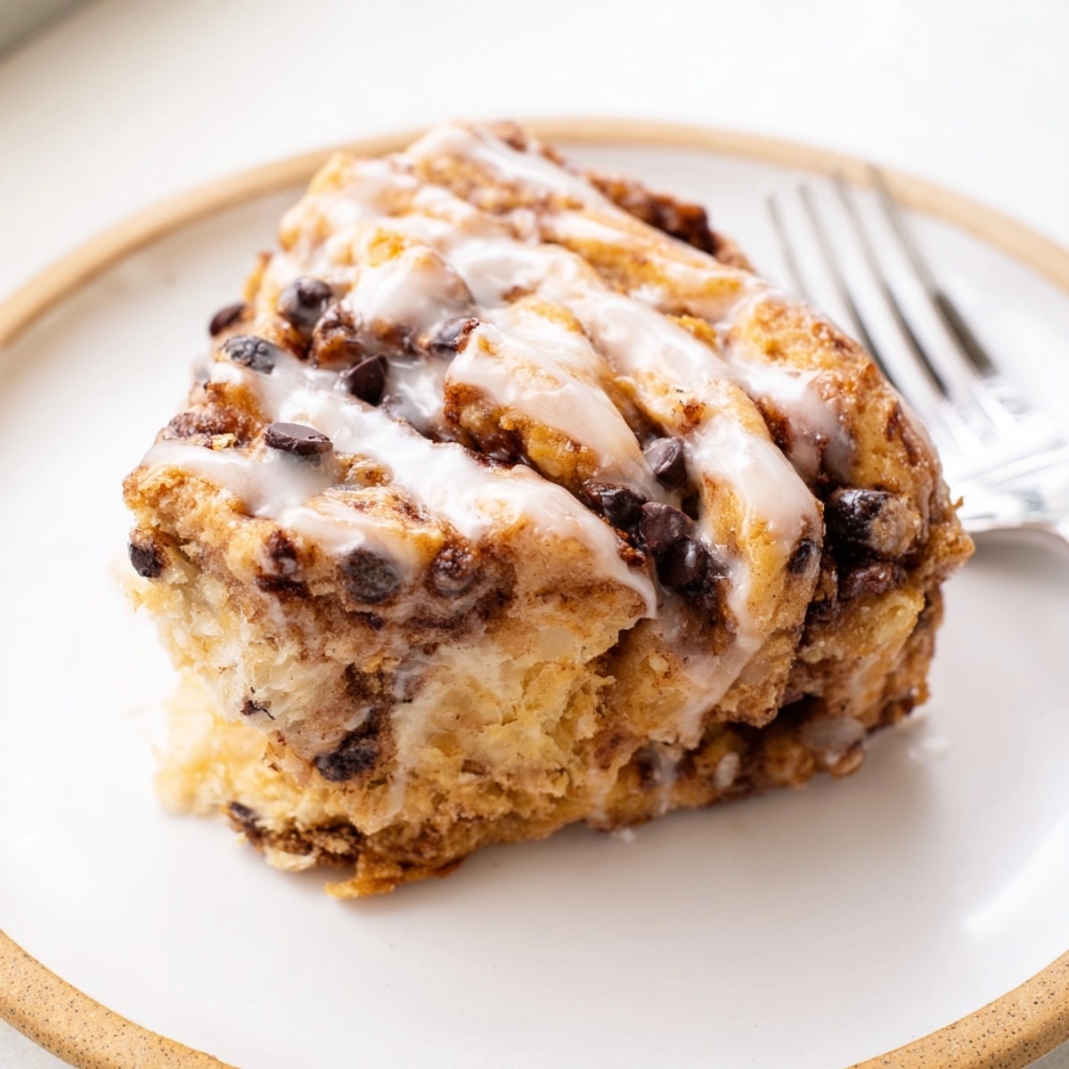 Golden baked Chocolate Cinnamon Roll Scones, ready to enjoy with a glaze drizzle.