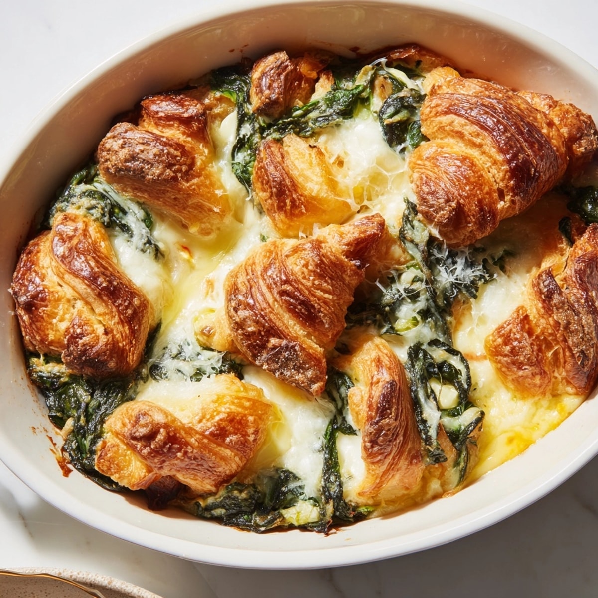 Imagine a savory Ricotta Spinach Croissant Bake—a cheesy, spinach-filled delight, steaming and delicious!