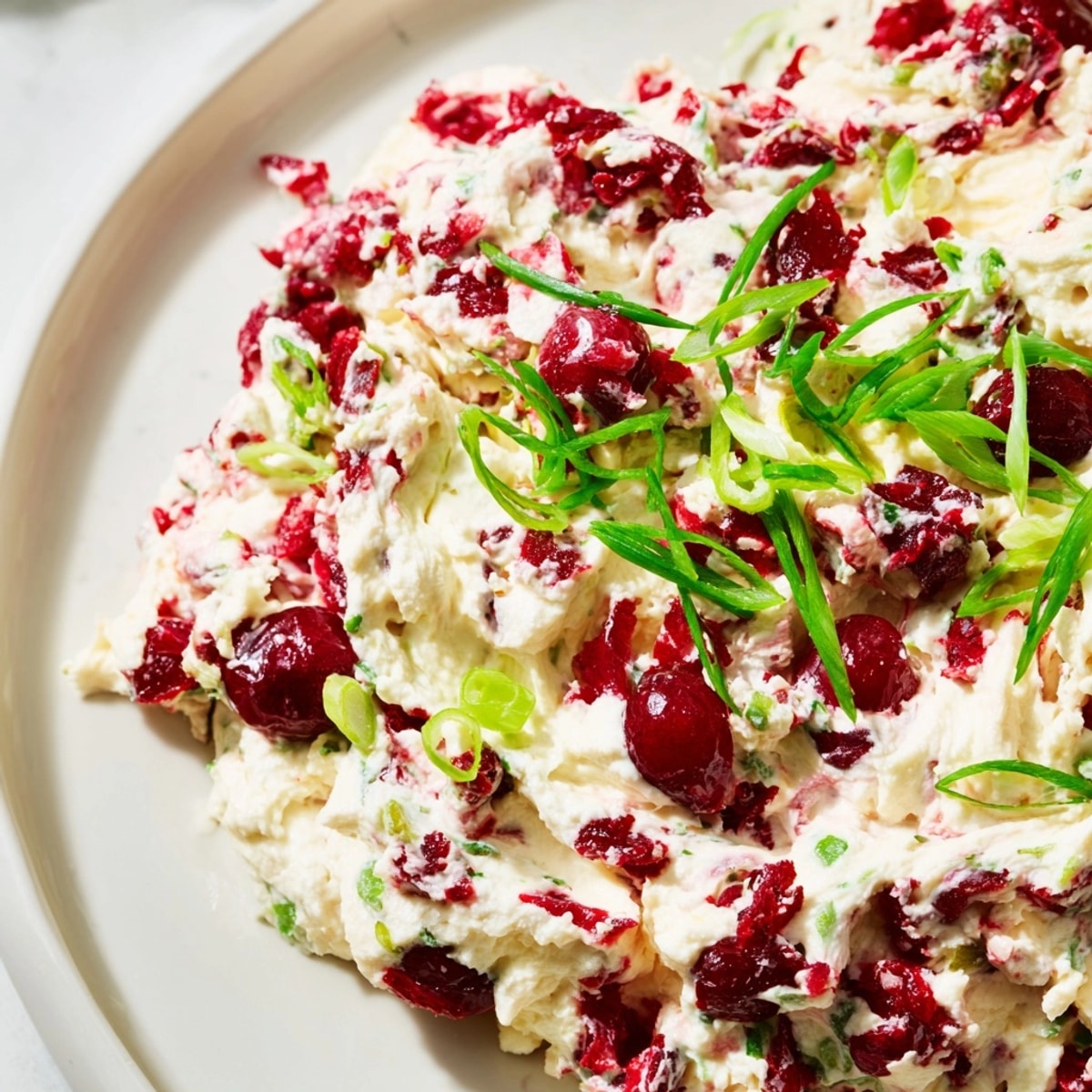 Homemade Spicy Ginger Cranberry Jalape&amp;ntilde;o Dip served on softened cream cheese, invitingly fresh.