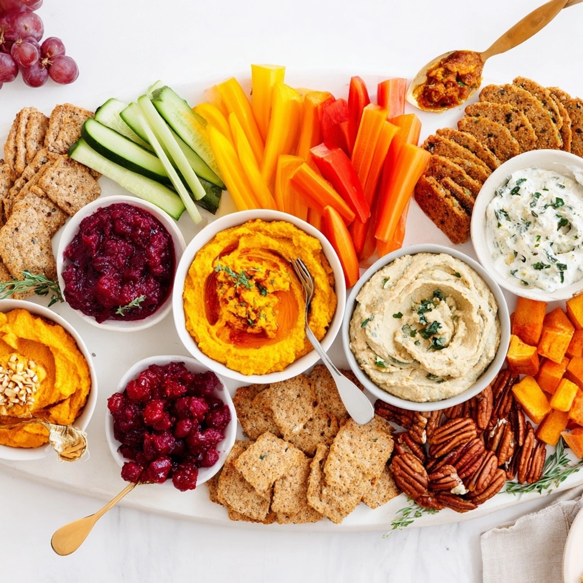 Imagine dipping fresh veggies into tangy and savory flavors on this Thanksgiving Dip Board.