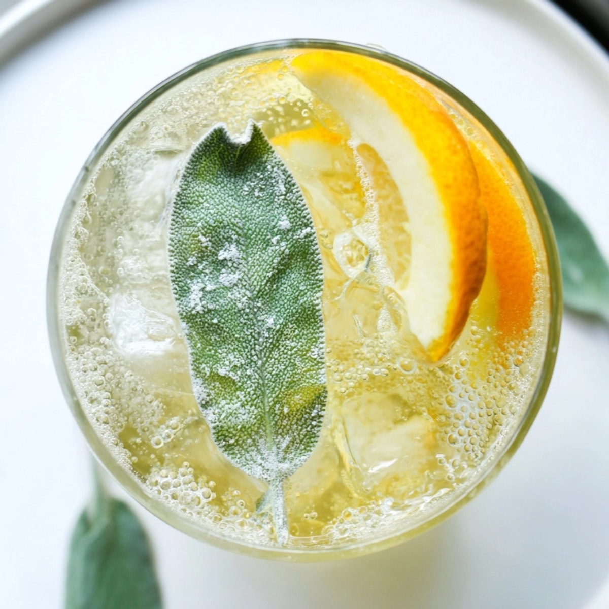 Icy Thanksgiving Nonalcoholic Sage-Fizz Mocktail pitcher ready to pour, sparkling and aromatic.