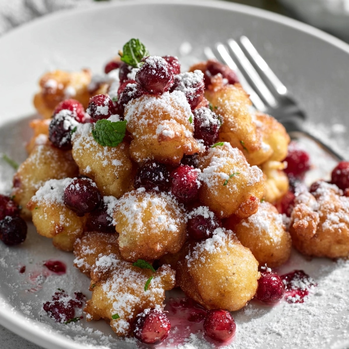 Golden Crispy Tempura Cranberry Bites, fried until light, airy, and dusted with sugar.