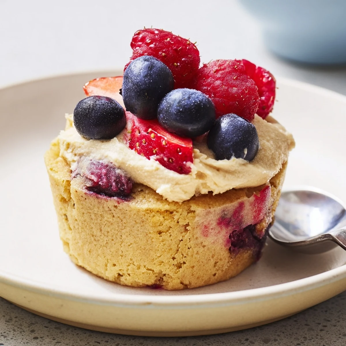 Golden, chewy Ricotta Berry Blondie Cups topped with vibrant mixed berries and lemon zest.
