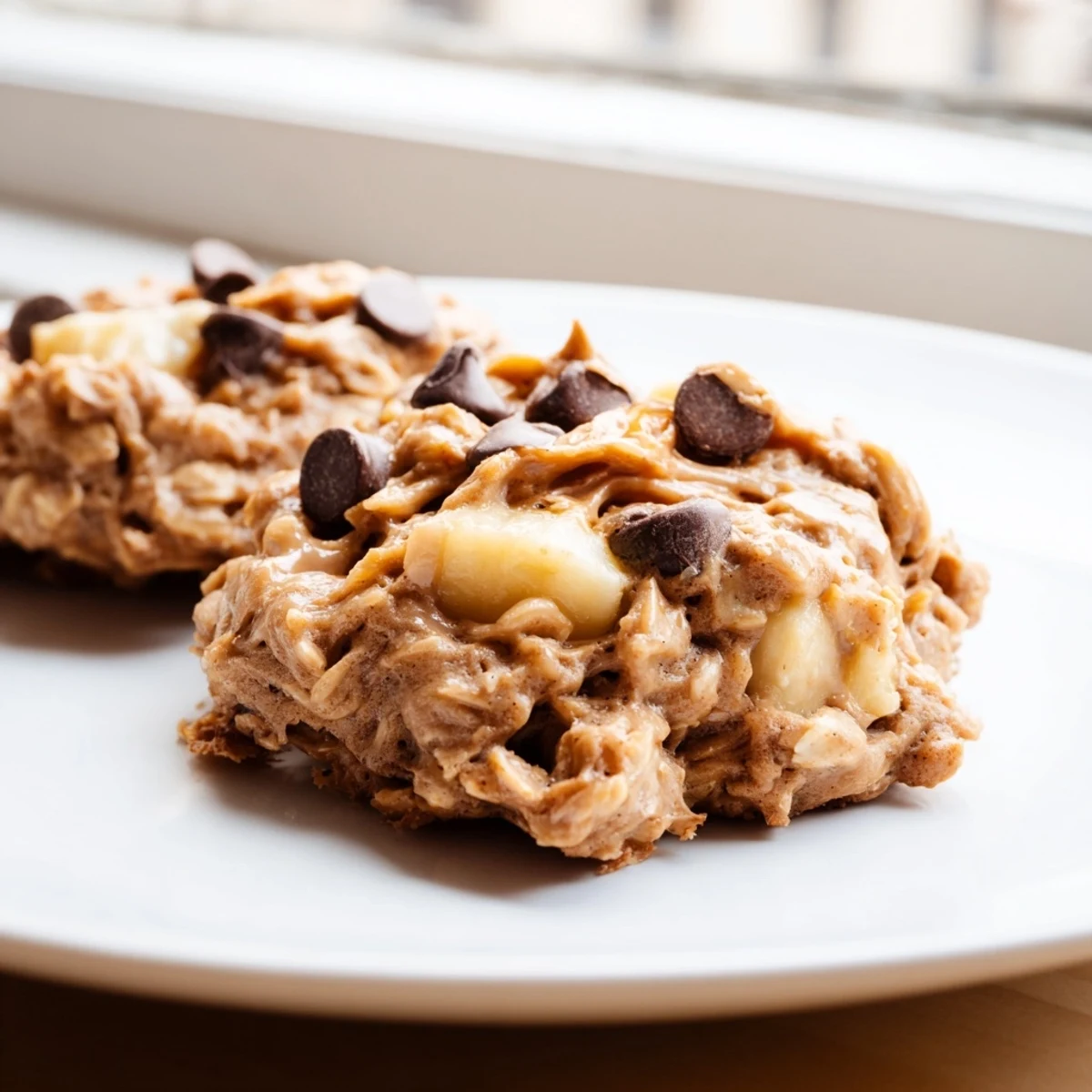 Deliciously rich Peanut Butter Banana Chip Cookies baked to golden perfection and ready to enjoy.  