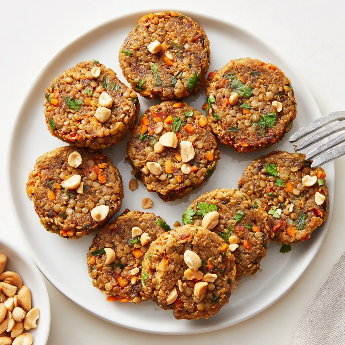 Delicious red lentil bites, infused with Thai spices and served with lime wedges.  