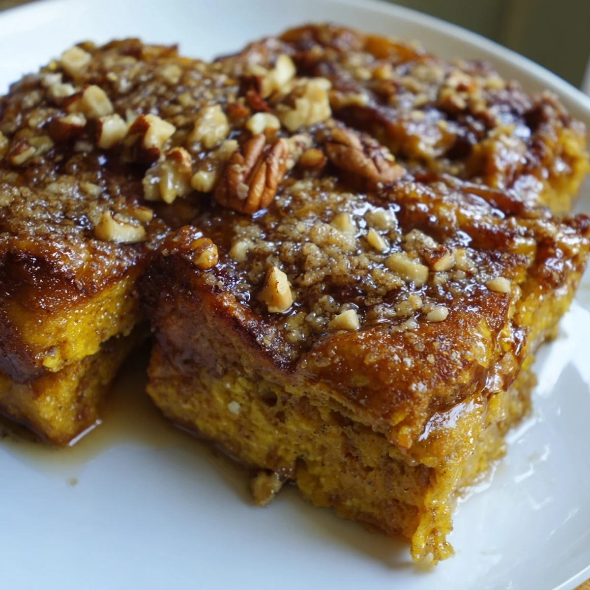 Fluffy high-protein Pumpkin French Toast Bake, perfect for satisfying fall breakfast cravings.