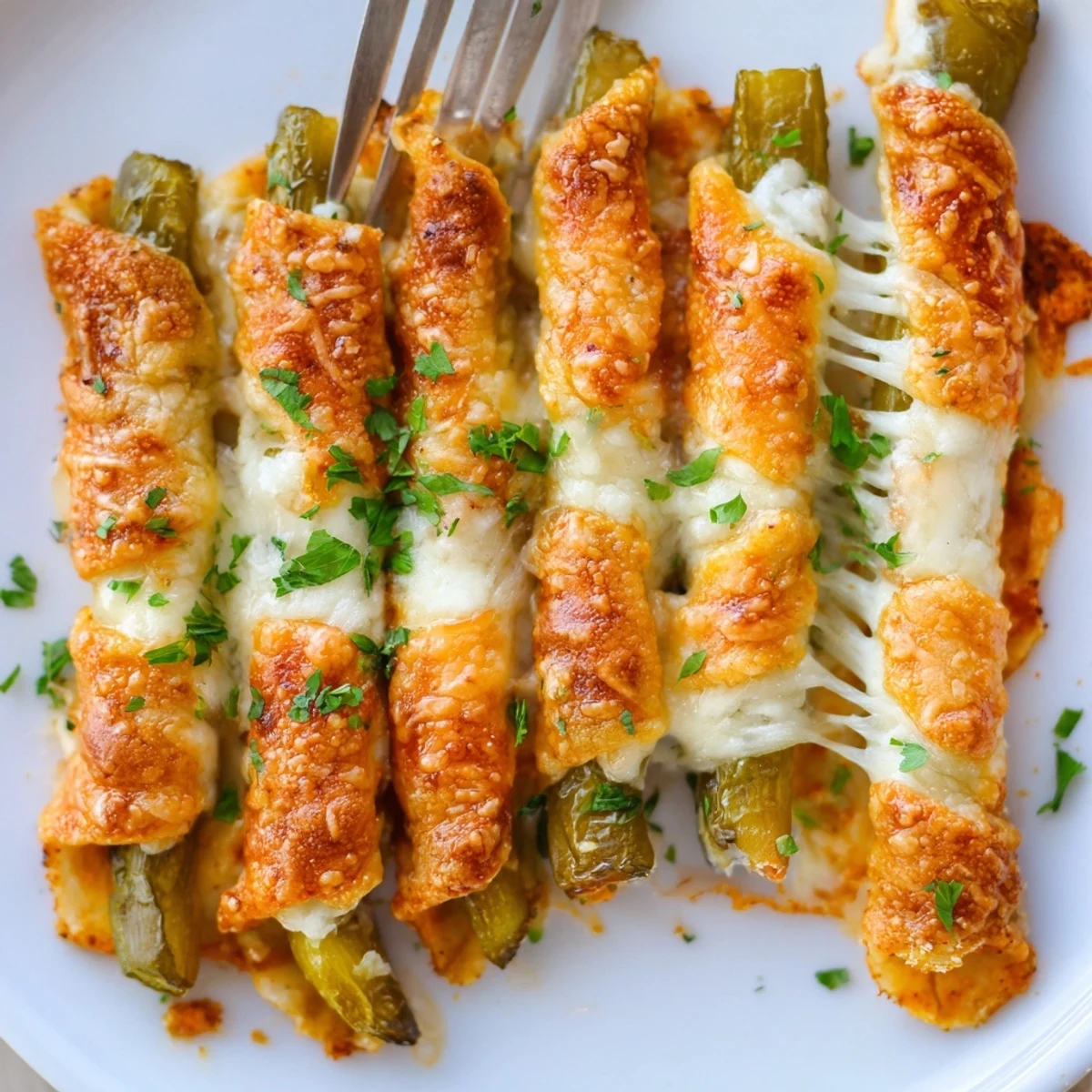 Cajun Pickle Pizza Sticks served warm, drizzled with ranch dressing for a spicy treat.  