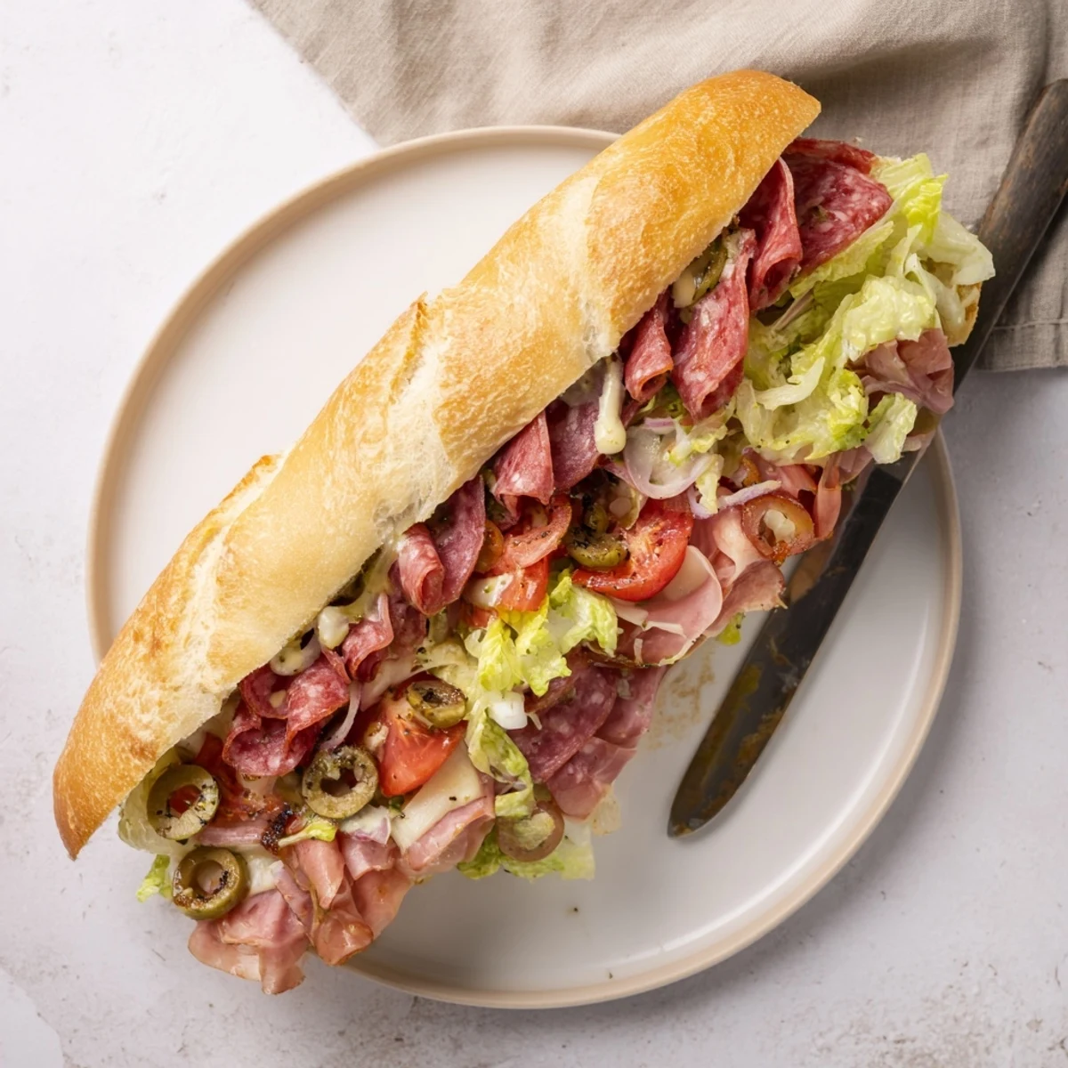 Vibrant Flavor Mash-Up Sandwiches loaded with Italian meats, cheeses, and fresh vegetables.  
