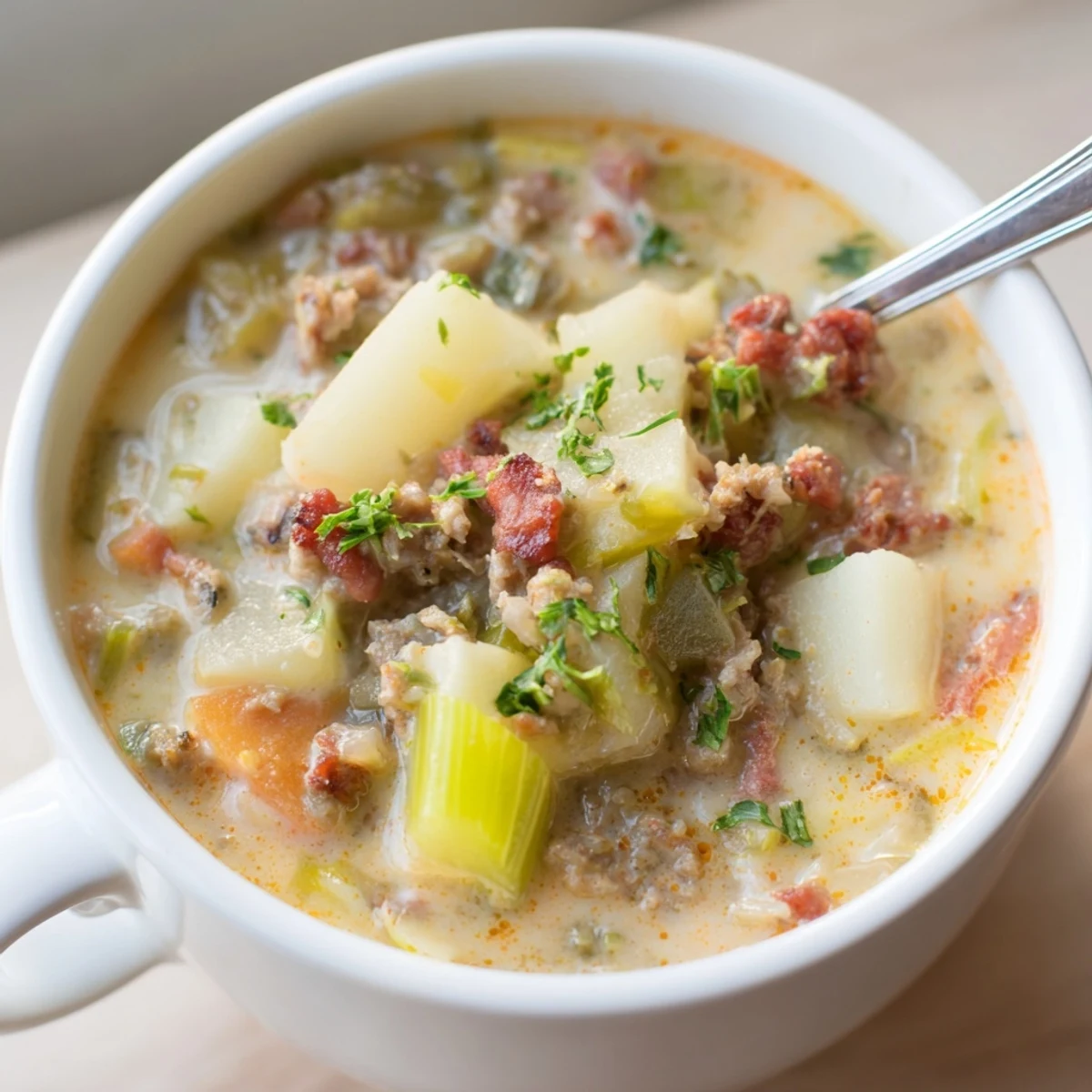 Potato Leek Chorizo Soup Bowl