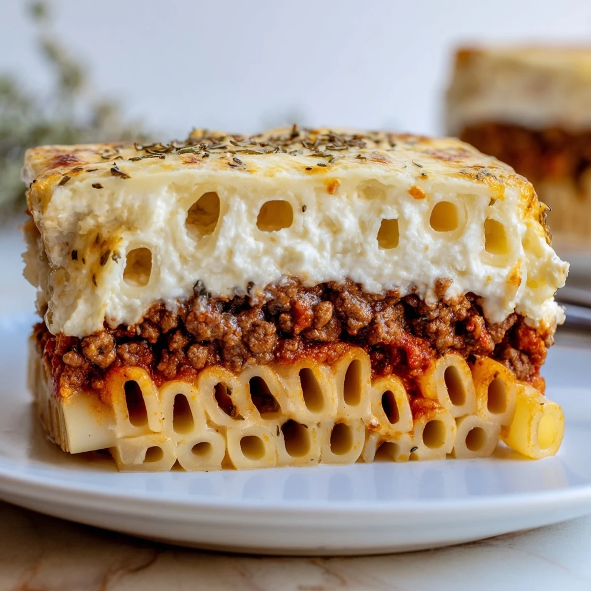 Satisfying Greek pastitsio ready to serve, showcasing rich flavors and creamy layers.