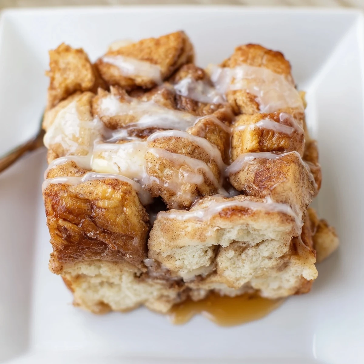 Sliced Cinnamon Roll French Toast Bake, featuring a custard-soaked, gooey dessert perfect for brunch.  