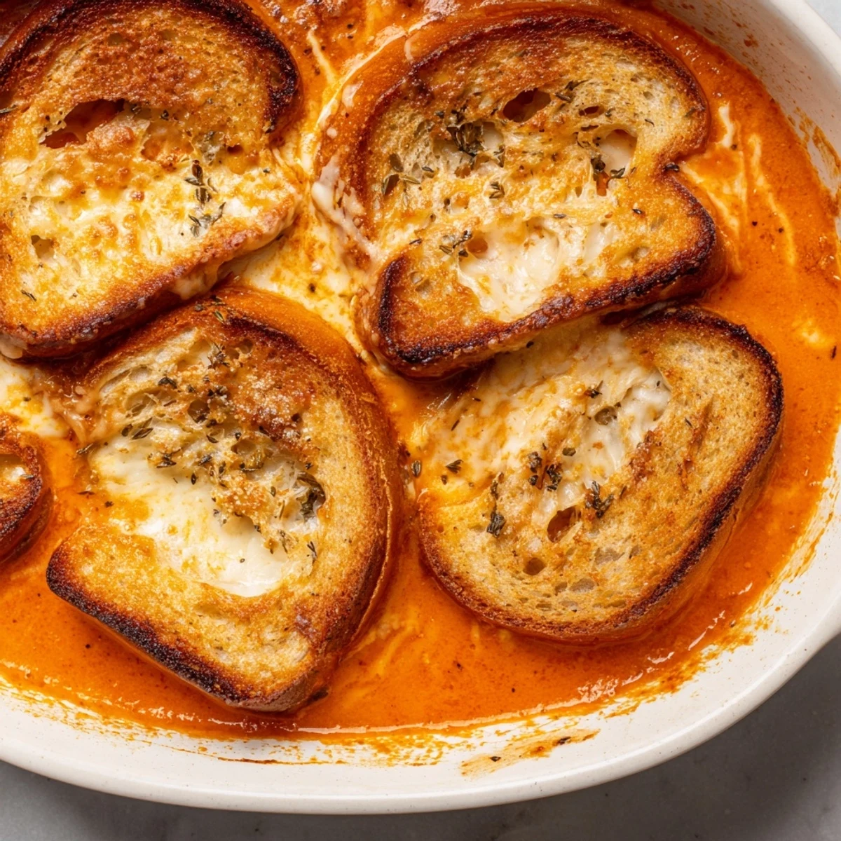 Golden, bubbly Easy Tomato Soup & Grilled Cheese Casserole Bake, ready to scoop and savor.