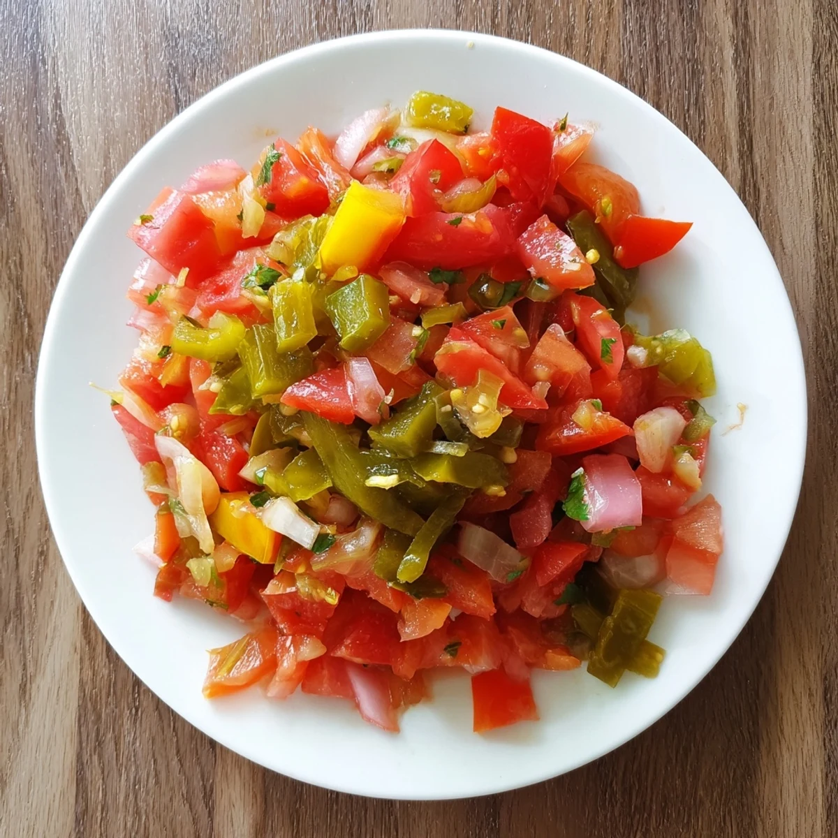 Close-up of bright, chunky Pickle De Gallo Salsa with vibrant green cilantro and spicy jalapeño.
