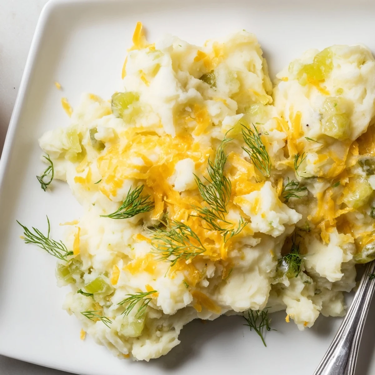 Imagine the savory Dill Pickle Mashed Potato Bake: a cheesy, golden topping over a creamy potato base.