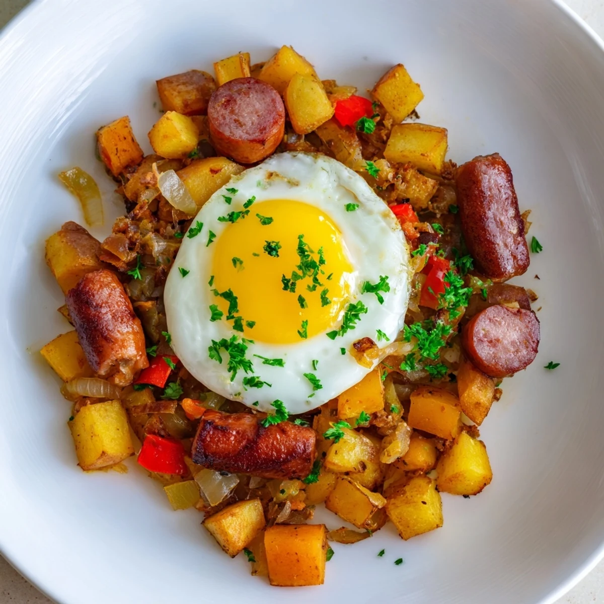 Imagine the aroma: this Egg & Potato Hash is cooked until the eggs are just right, delicious!