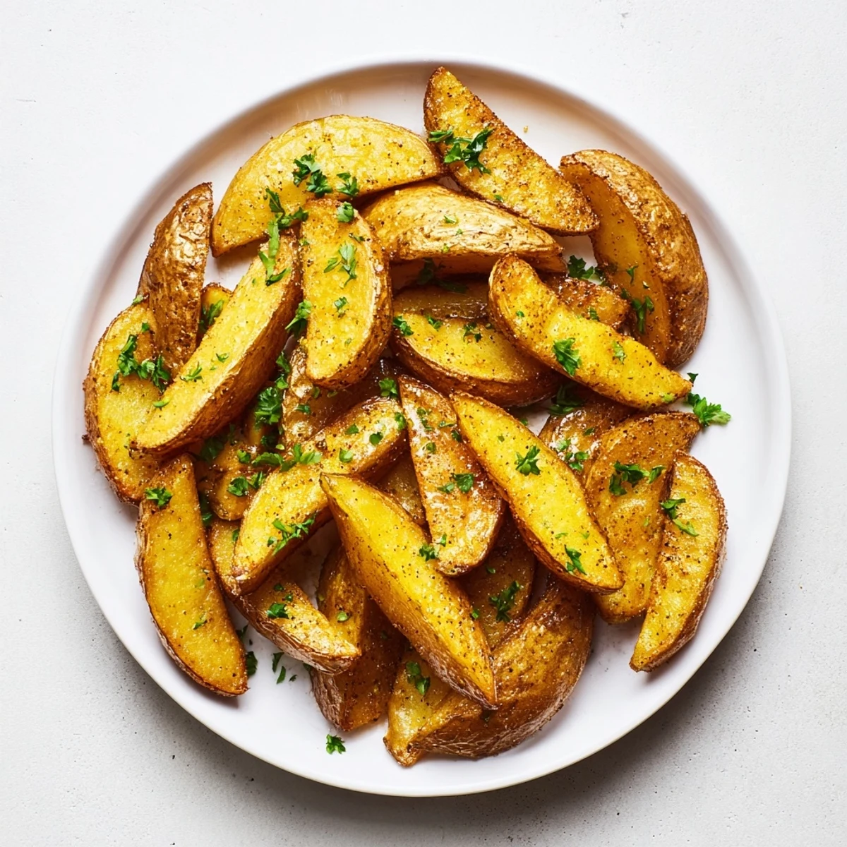 Crispy 15-Minute Microwave Potatoes, golden brown and sprinkled with fresh parsley, ready to enjoy.