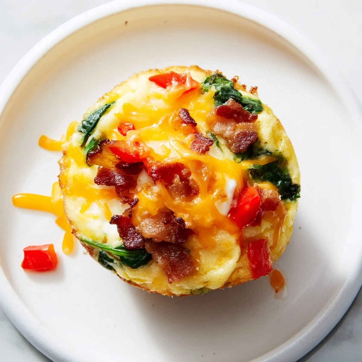 Golden brown One-Pot Breakfast Casserole Muffins filled with savory cheese, vegetables, and bacon, perfect for meal prep.