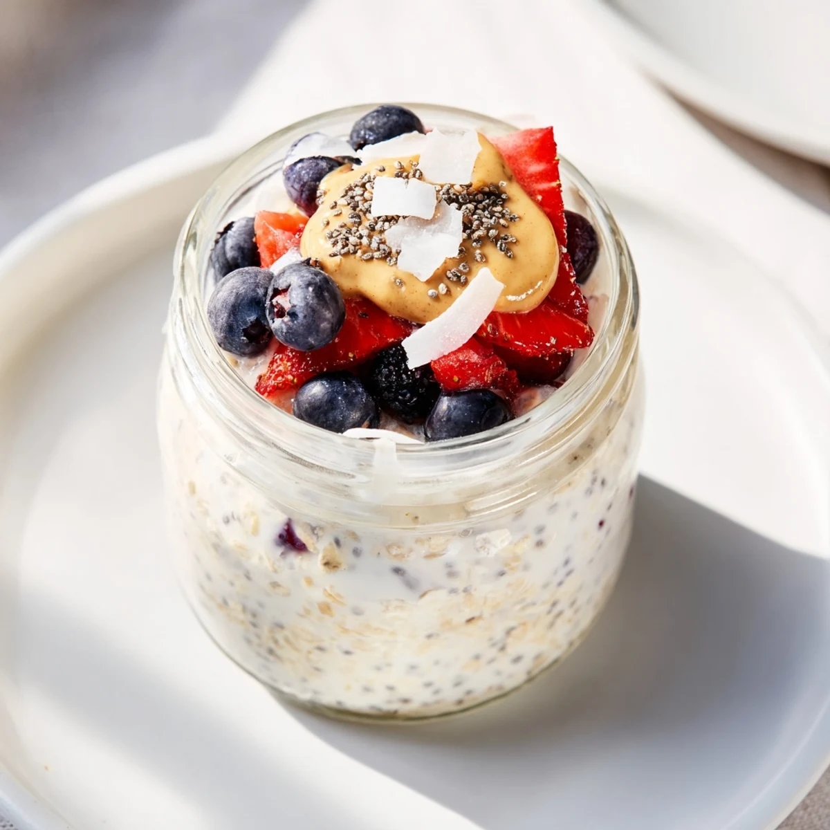 Layered Overnight Oats in Jars with fresh berries and granola, a tasty make-ahead breakfast.