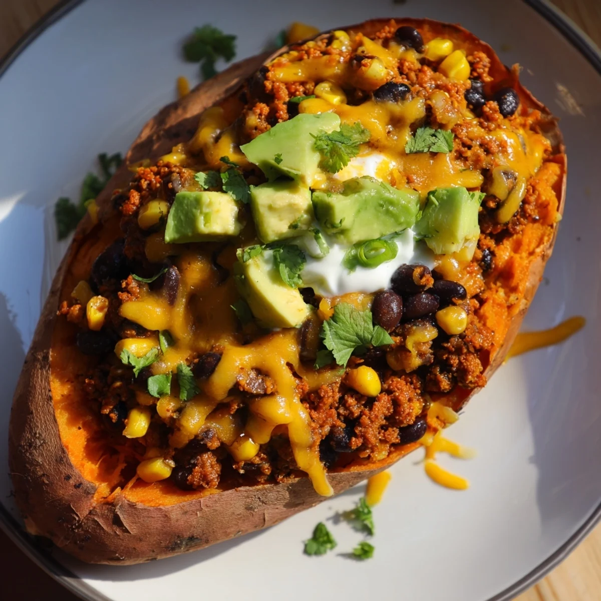 Golden, loaded baked sweet potatoes bursting with a colorful black bean and corn topping, easy weeknight dinner.