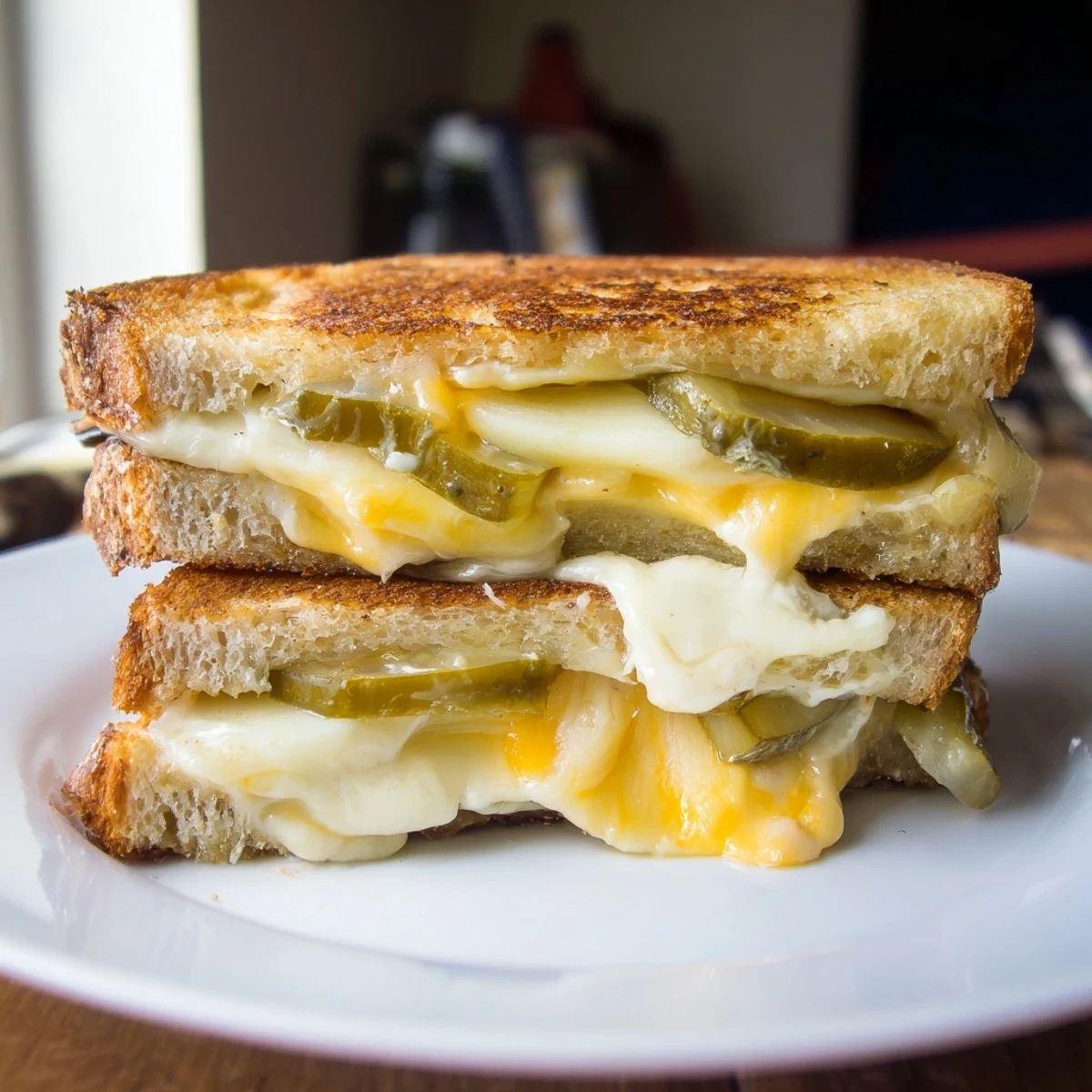 This Gooey Pickle Grilled Cheese is oozing with cheese and pickles, ready to satisfy any comfort food craving.