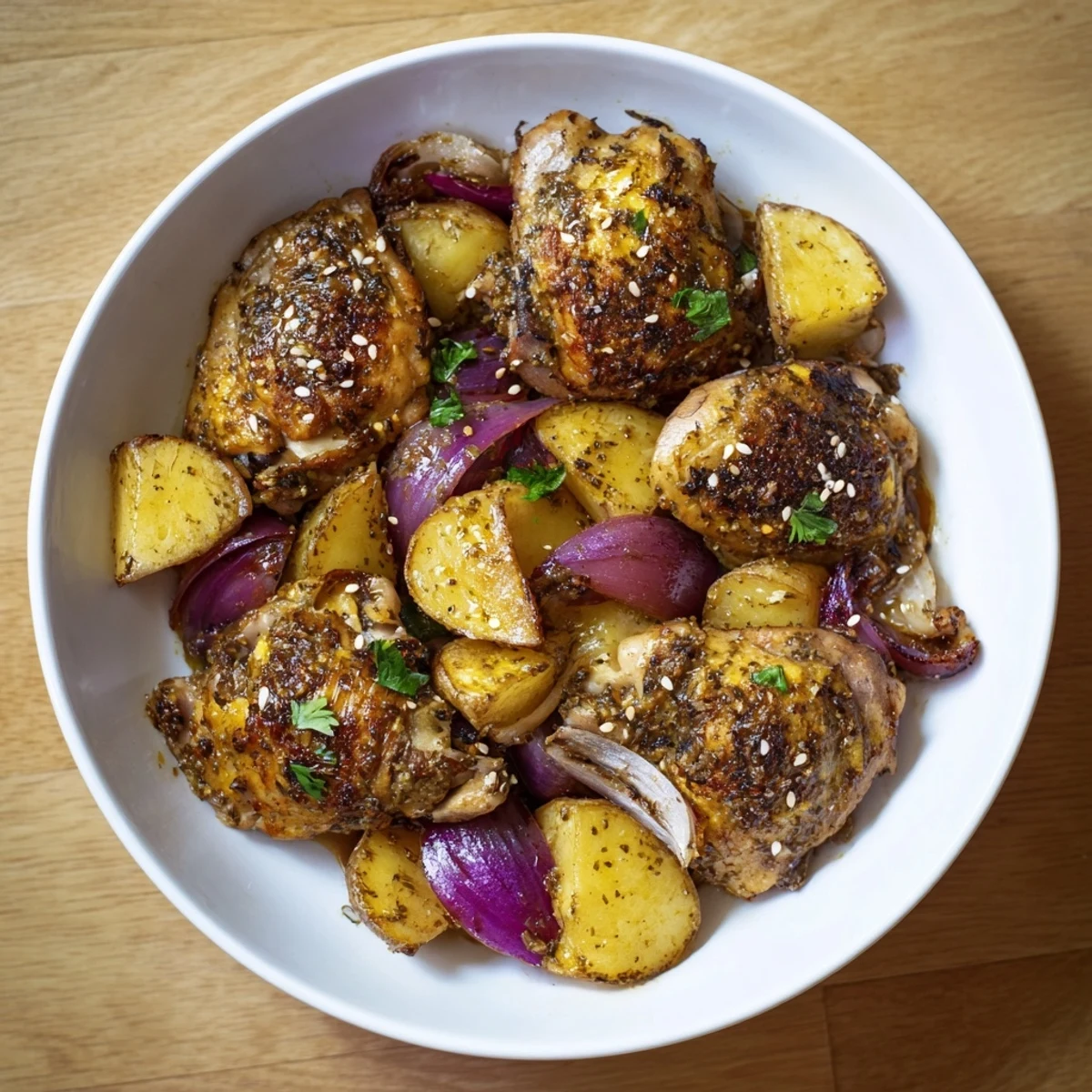 Imagine the aroma! This Pan-Roasted Zaatar Chicken and Potatoes dish offers a flavorful, easy weeknight dinner.