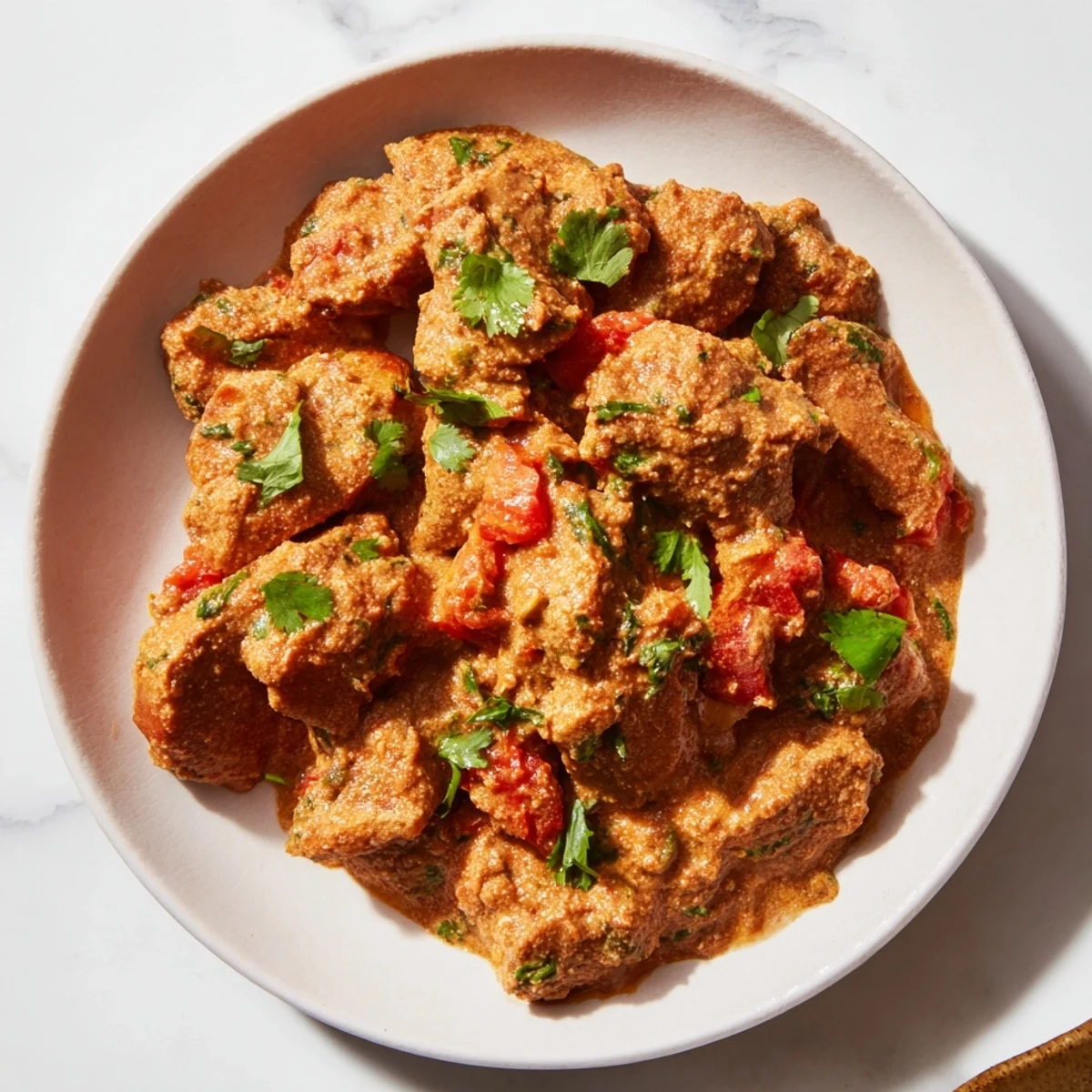 Delectable dairy-free Instant Pot Chicken Tikka Masala, garnished with fresh cilantro, ready to serve with rice.