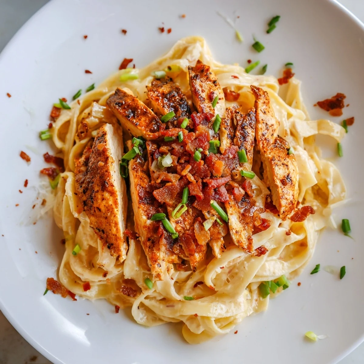 Golden, sliced Southern Style Creamy Parmesan Chicken Pasta rests on a serving plate, ready to be enjoyed.
