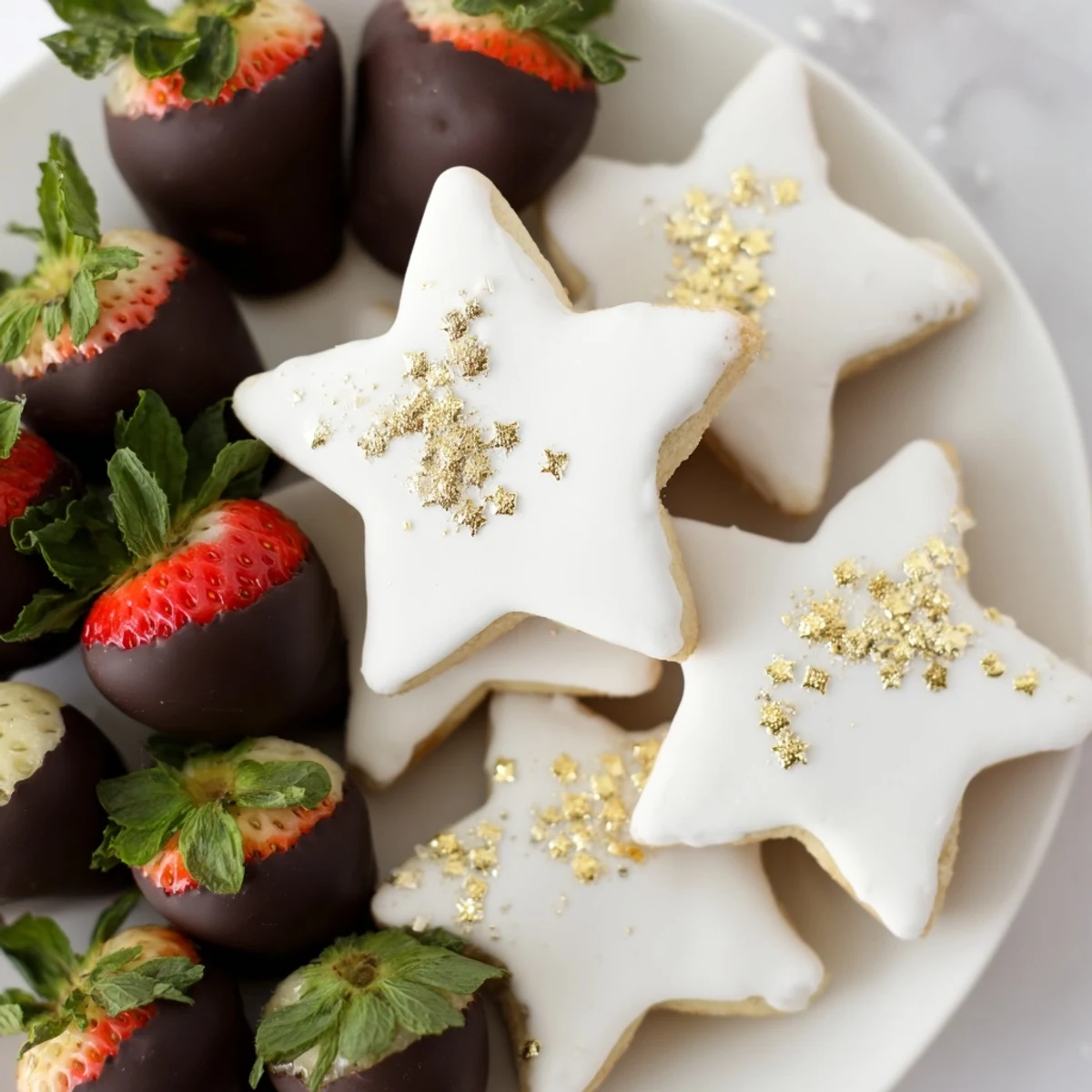 A stunning Star-Studded Dessert Board overflowing with mini treats, fruits, and creamy dips for sharing.