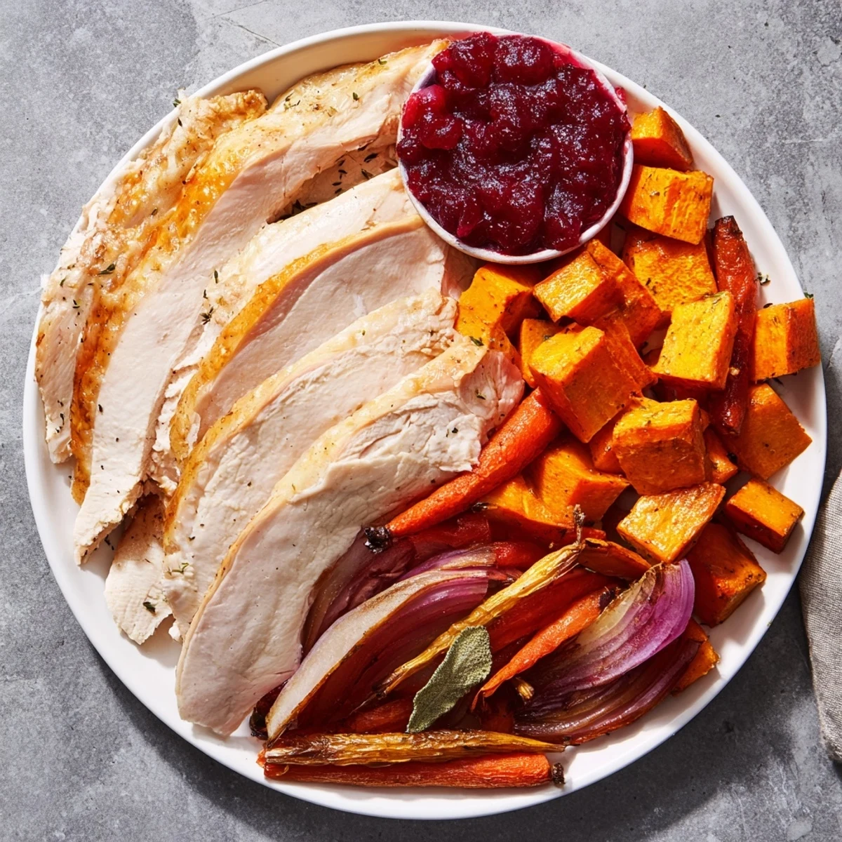 Plump slices on Harvest Turkey Platter served alongside roasted carrots, perfect for sharing and savoring.