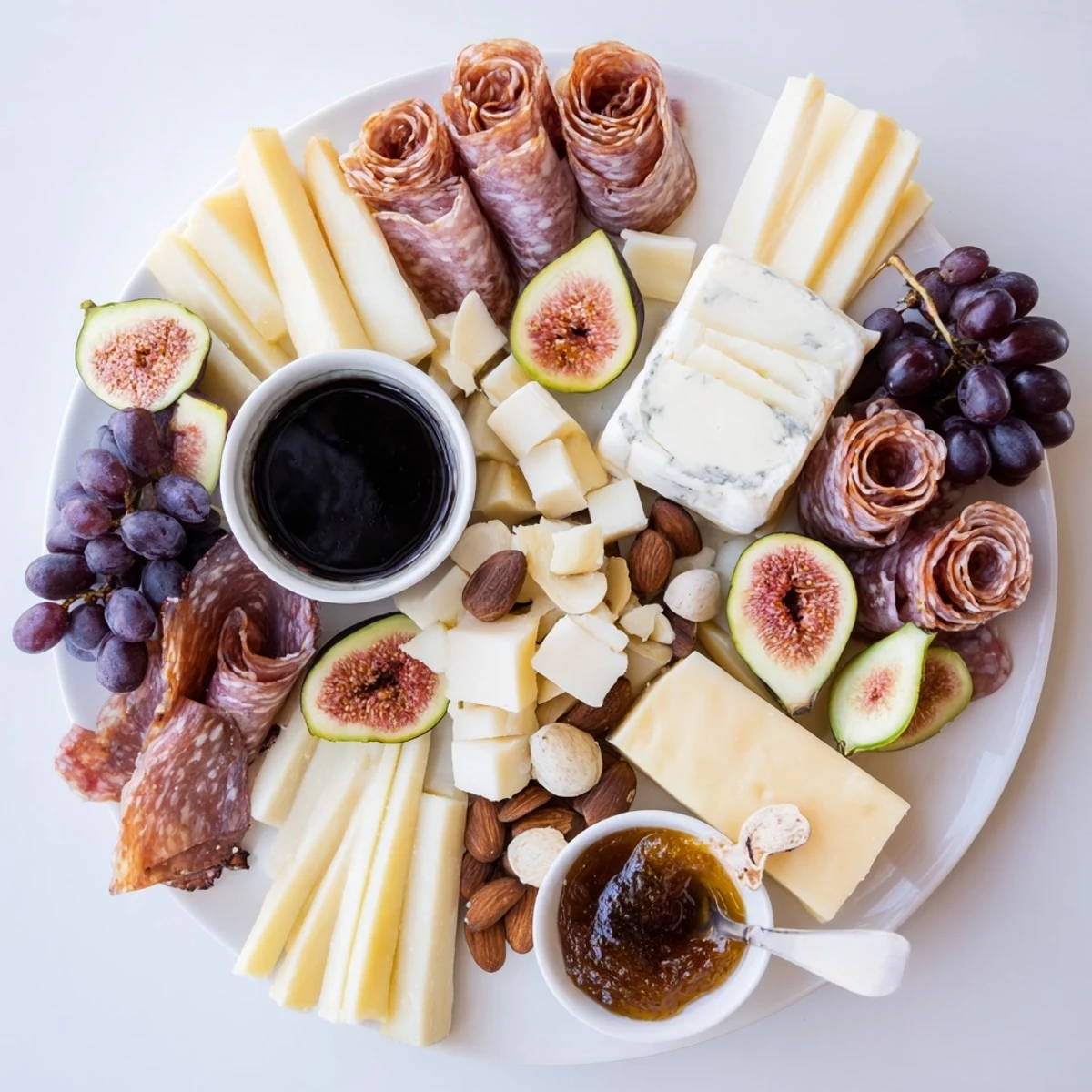 A beautifully arranged Wine & Food Pairing Platter offers a delicious spread of gourmet cheeses and meats.