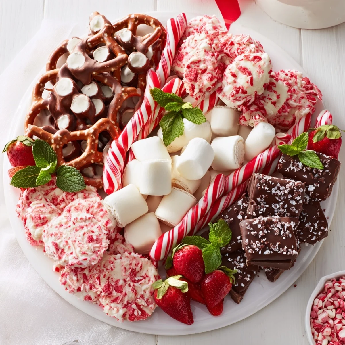Candy Cane Dessert Platter overflowing with colorful treats perfect for a joyful holiday celebration.