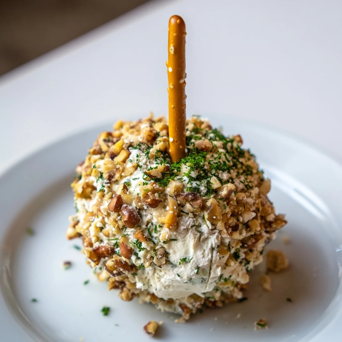 Creamy Champagne Cork Cheese Balls, coated in herbs, ready to be served on a platter.