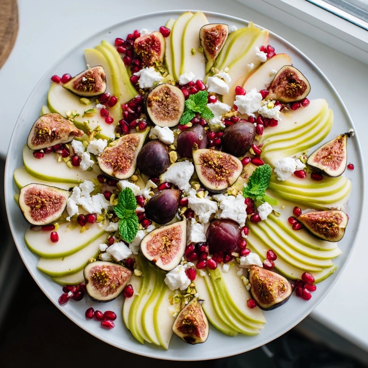 Beautiful winter fruit: a Fig and Date Snowdrift Platter arranged for a festive dessert.