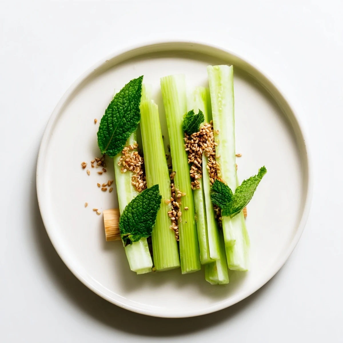 Crisp celery and cucumbers beautifully arranged in a "The Bamboo Zen" appetizer serving.