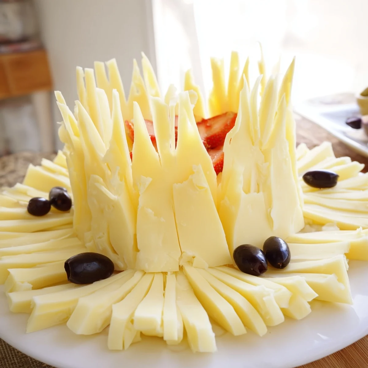 A visually stunning Retro Rocket snack platter with cheddar cheese rocket and strawberry flames.