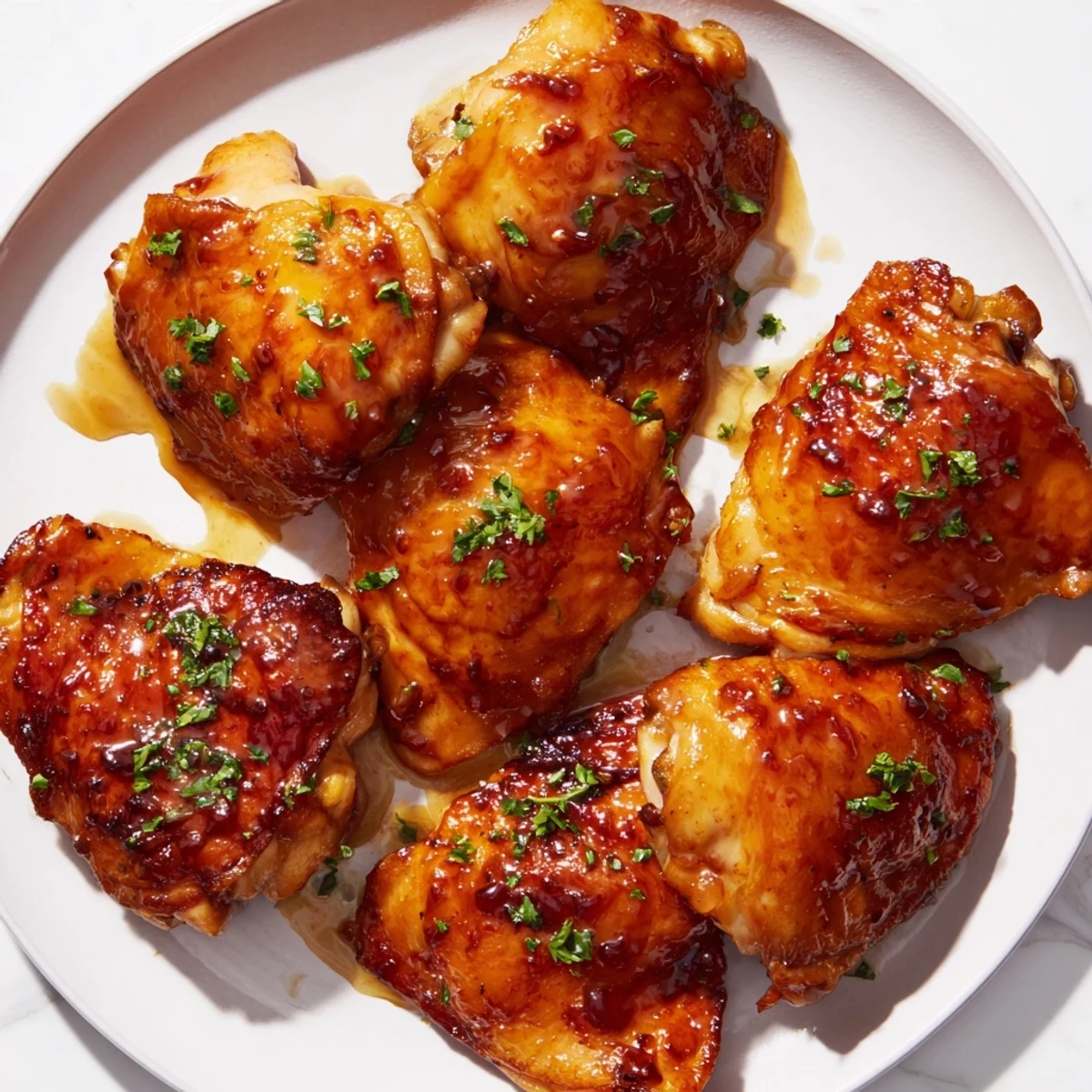 Close-up of golden brown Jam in Coffee Style Glazed Chicken, showcasing crispy skin and savory glaze.