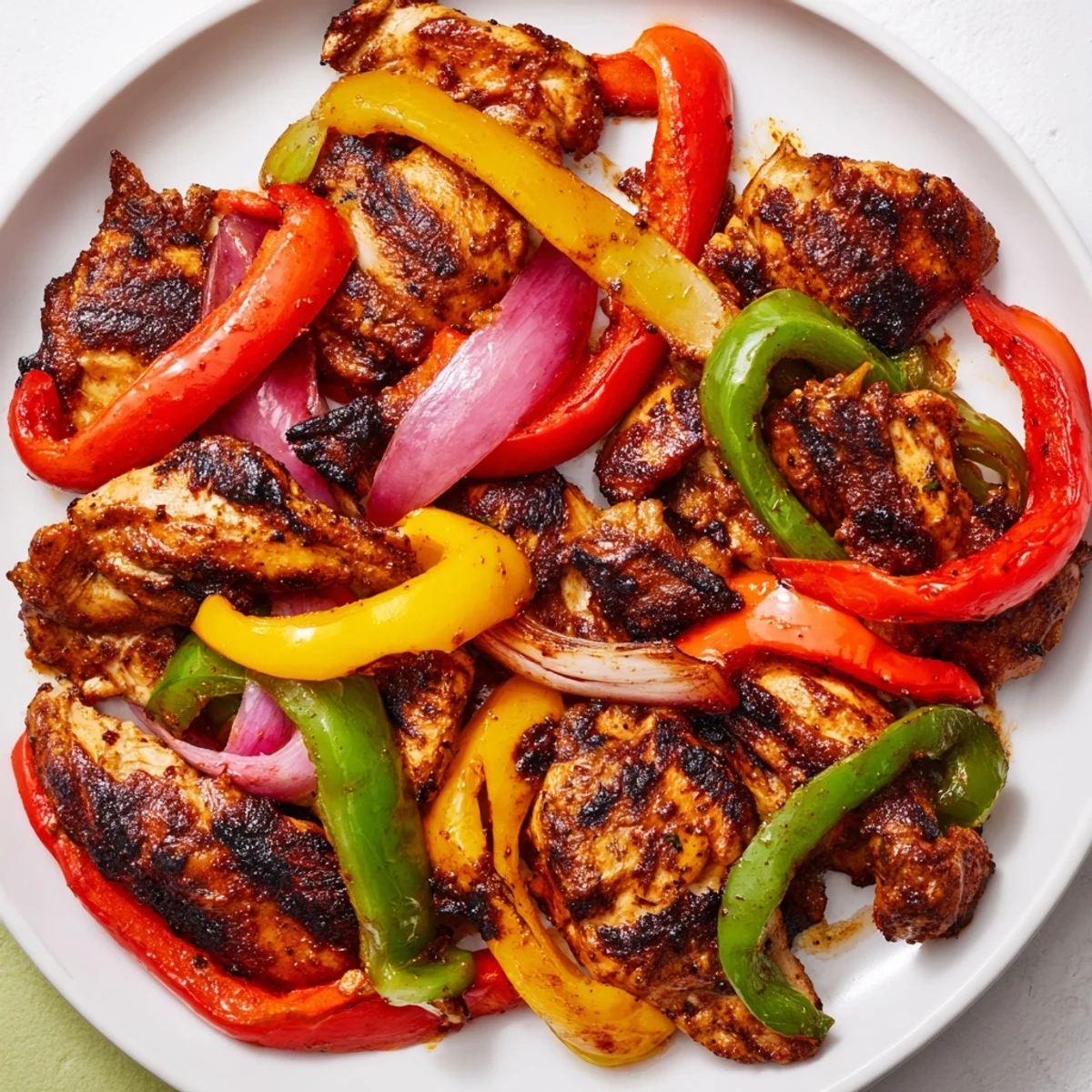 Golden-brown Chicken Fajita Sheet Pan with sizzling peppers, ideal served alongside warm tortillas and lime.