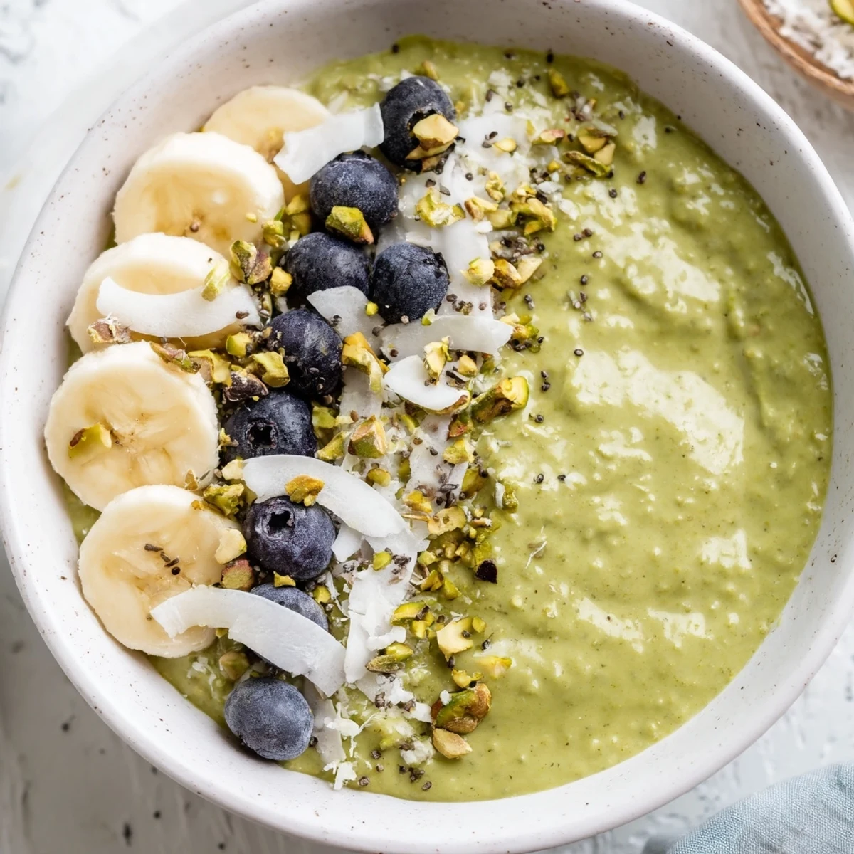 Vivid green matcha overnight oats, ready to eat with a swirl of honey, perfect breakfast.